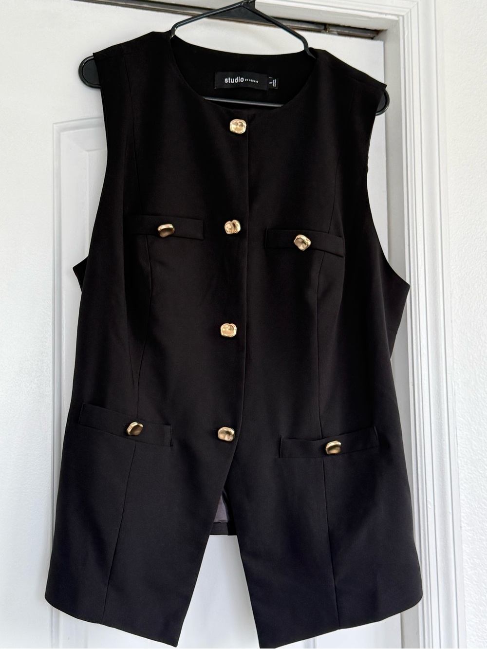 Studio by Torrid Black Sleeveless Vest with Gold Buttons